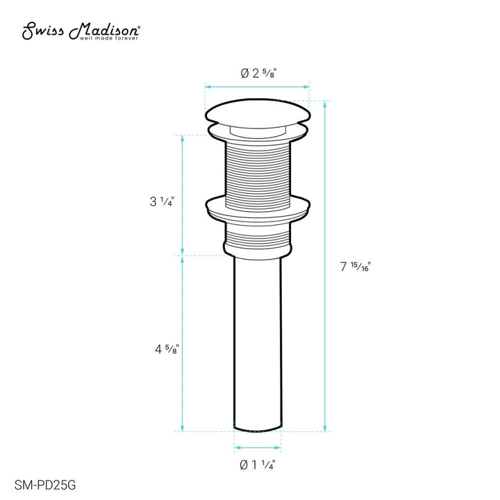 Residential Non-Overflow Pop Up Sink Drain 1.75 in Gold