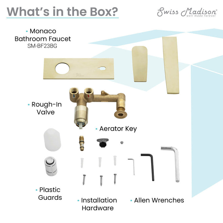 Monaco Single-Handle, Wall-Mount, Bathroom Faucet in Brushed Gold