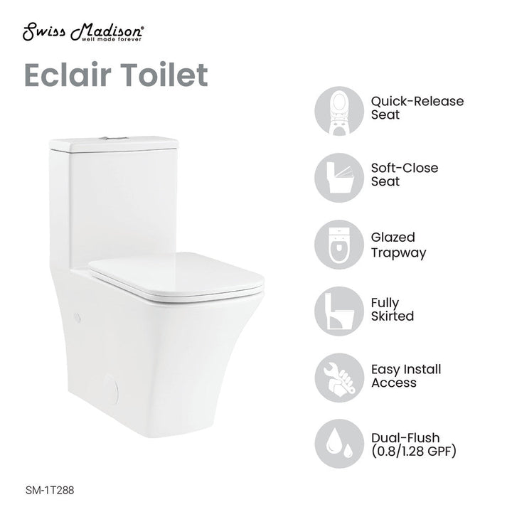 Eclair One-Piece Square Toilet Dual-Flush 0.8/1.28 gpf