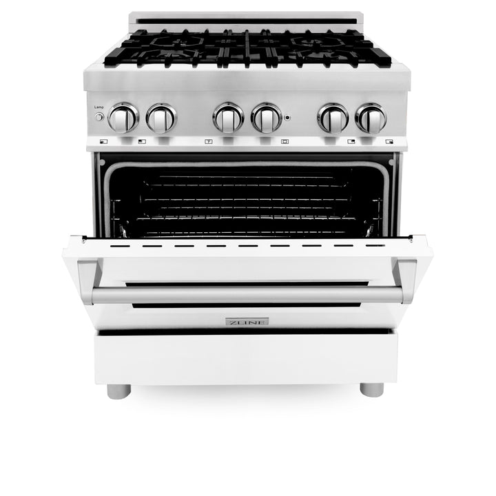 ZLINE Kitchen and Bath 30 in. Professional Gas Burner/Electric Oven Stainless Steel Range with White Matte Door, RA-WM-30