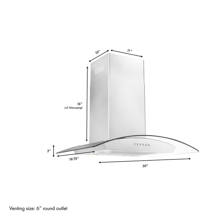 ZLINE 30” Alpine Series Ducted Wall Mount Range Hood Stainless Steel