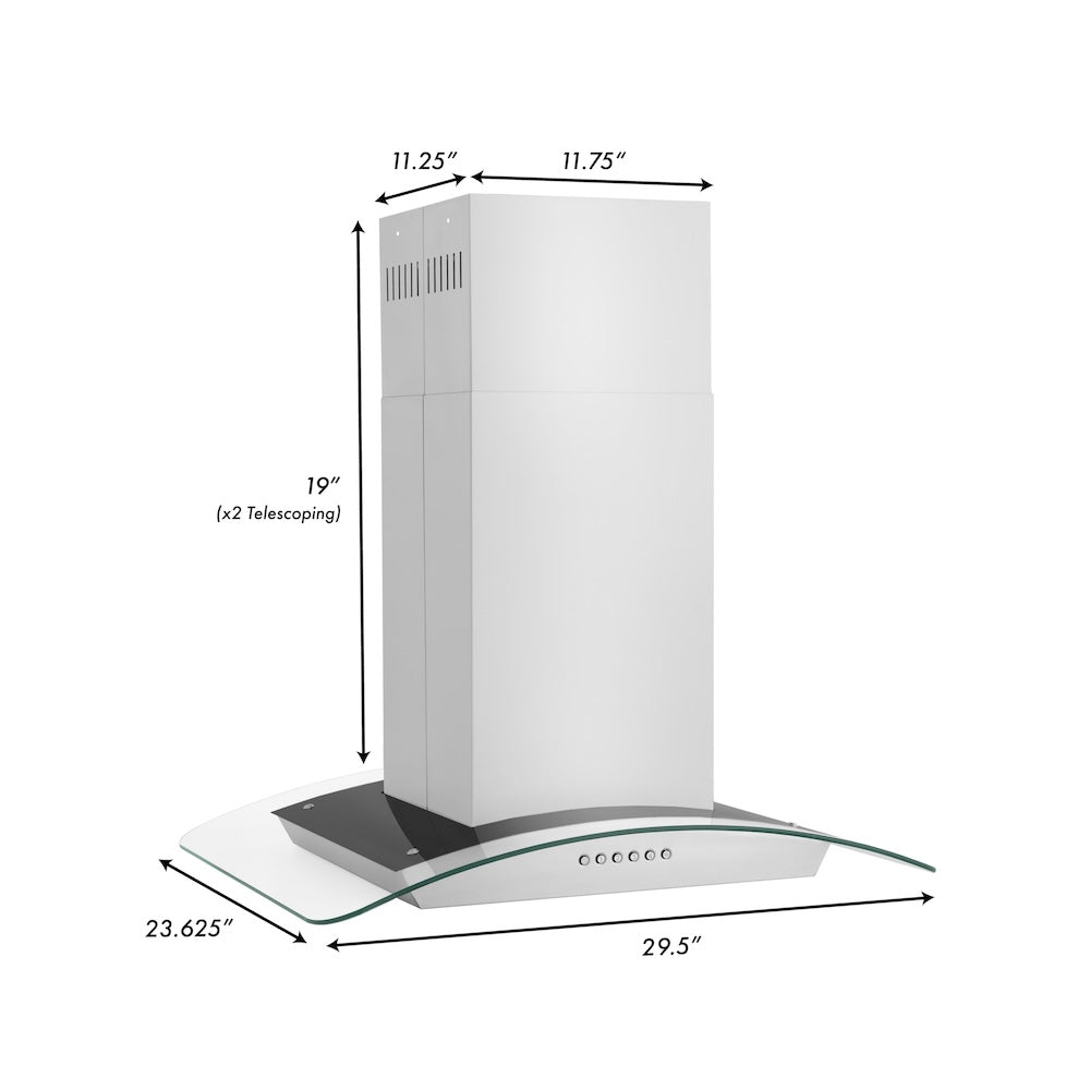 ZLINE 30” Alpine Series Convertible Island Mount Range Hood in Stainless Steel with Remote Control, LED lighting, and Dishwasher-Safe Baffle Filters (ALP70IS-30)