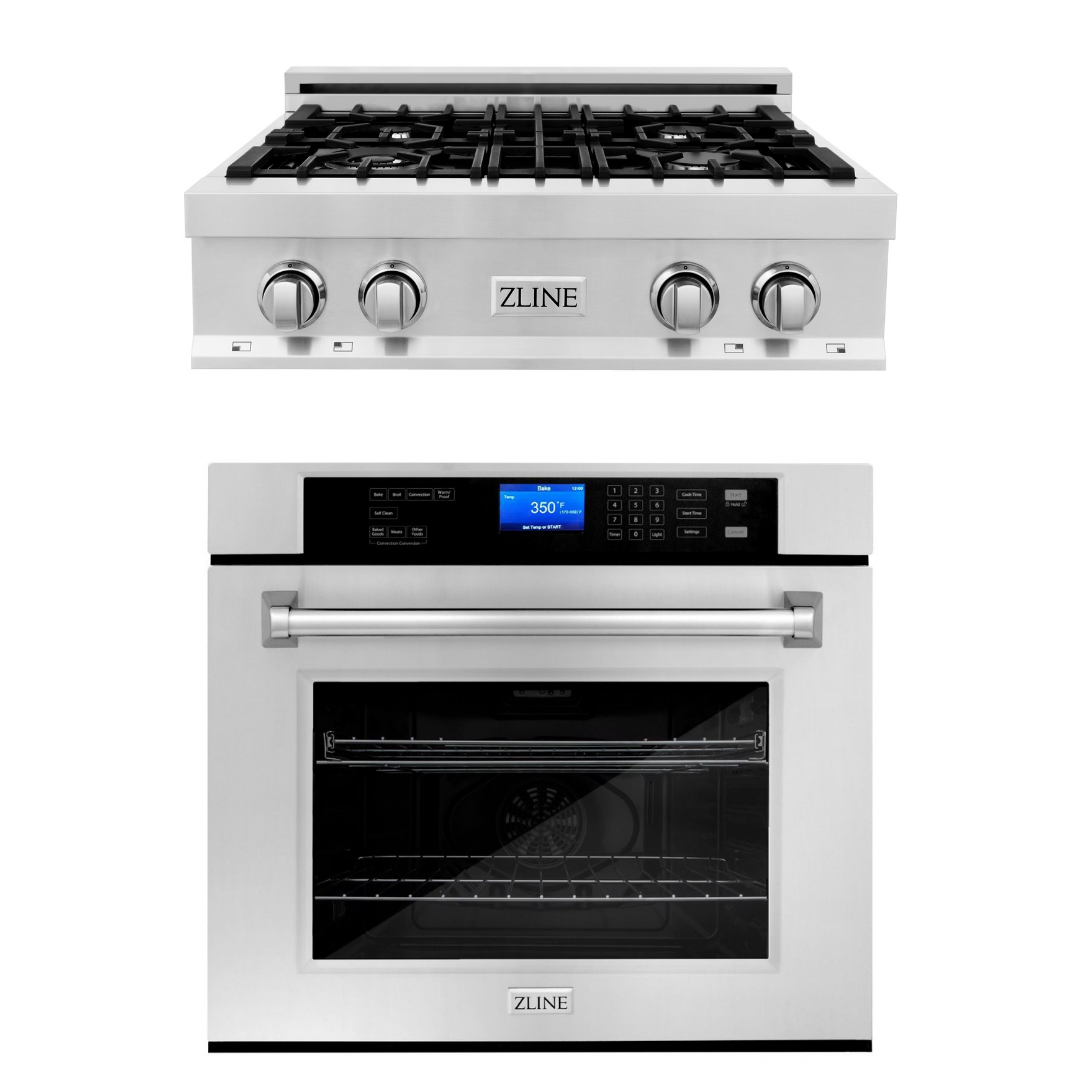 ZLINE 30 in. Self-Cleaning Wall Oven and 30 in. Rangetop Appliance Package, 2KP-RT30-AWS30