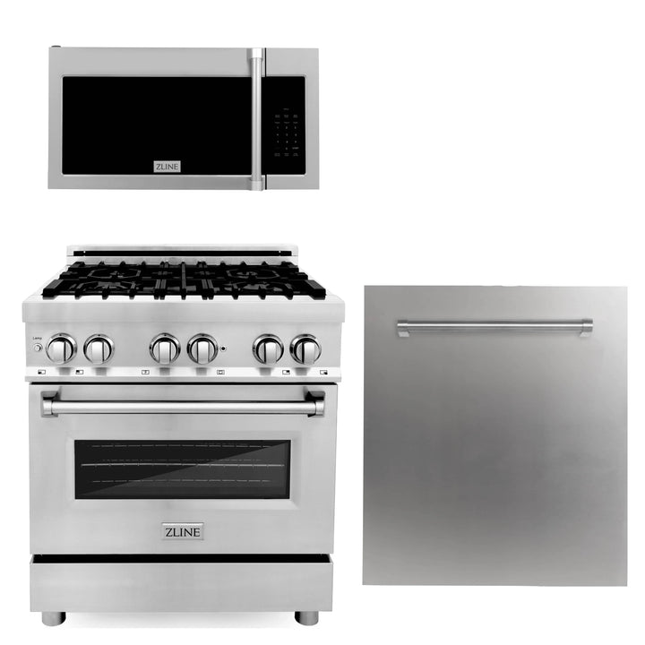 ZLINE 30" Kitchen Package Gas Range Over The Range Microwave &amp; Dishwasher