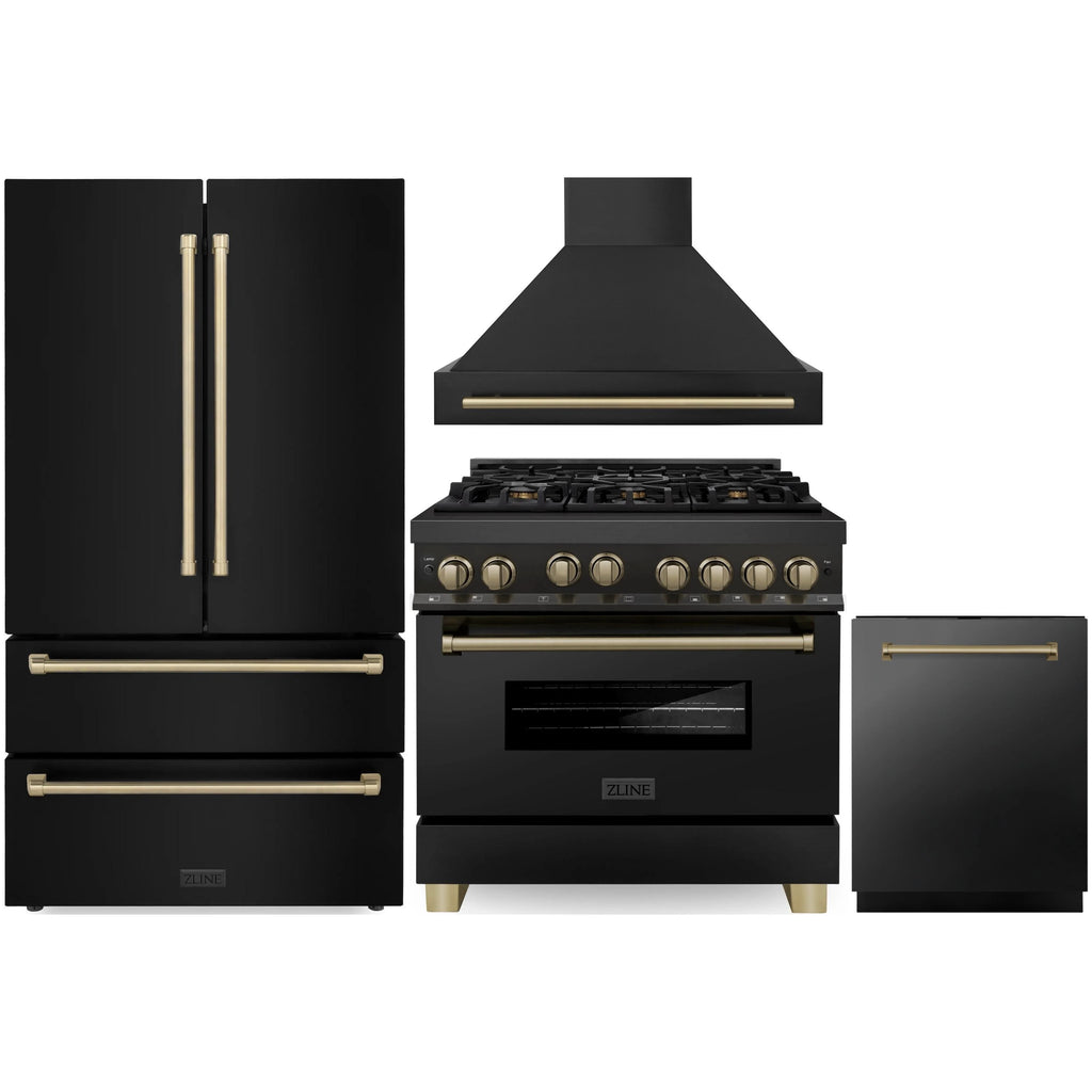 ZLINE 36" 4 Pcs Stainless Range, Range Hood, Dishwasher &amp; Refrigerator