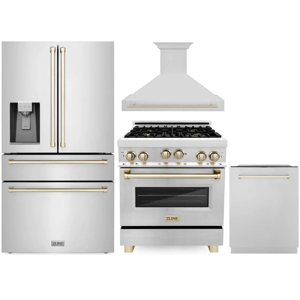 ZLINE 30" 4 Pcs Stainless Range, Range Hood, Dishwasher &amp; Refrigerator