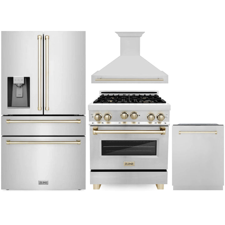 ZLINE 30" 4 Pcs Stainless Range, Range Hood, Dishwasher &amp; Refrigerator