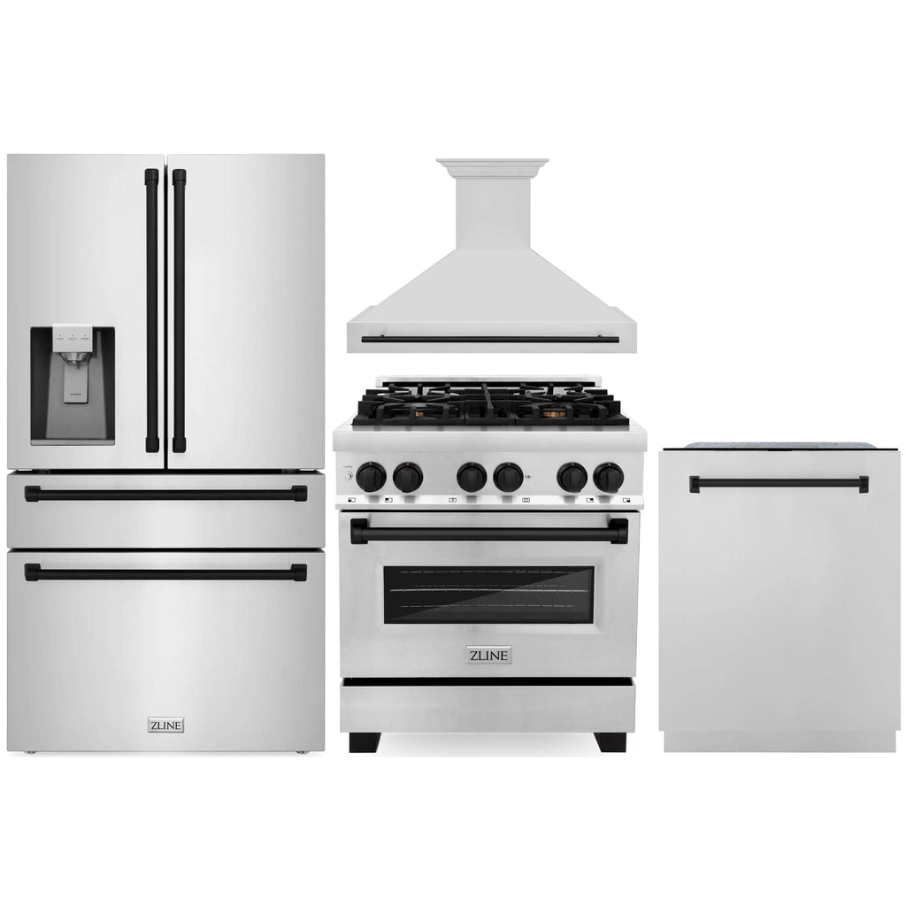 ZLINE 30" 4 Pcs Stainless Range, Range Hood, Dishwasher &amp; Refrigerator