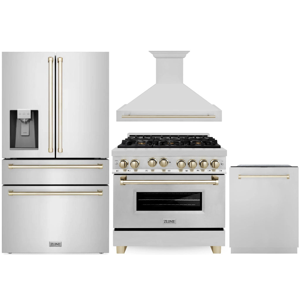 ZLINE 36" 4 Pcs Stainless Range, Range Hood, Dishwasher &amp; Refrigerator