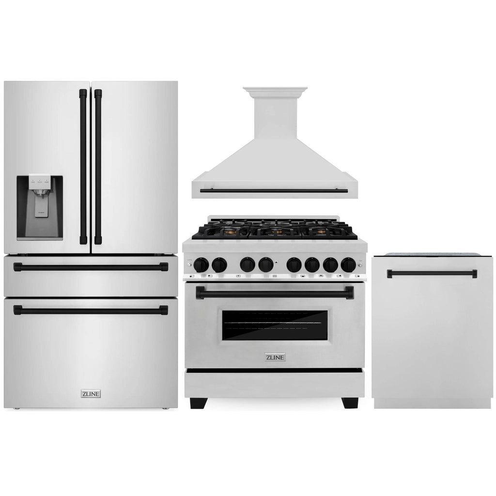 ZLINE 36" 4 Pcs Stainless Range, Range Hood, Dishwasher &amp; Refrigerator