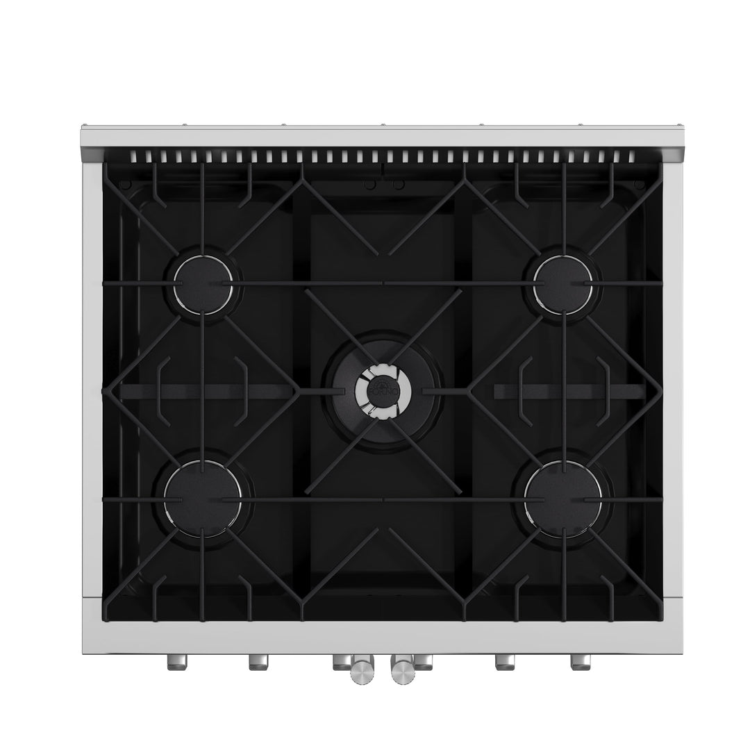 Forno Galiano 30-Inch Freestanding French Door Gas Range, 5 Burners, Convection Oven, Energy Efficient