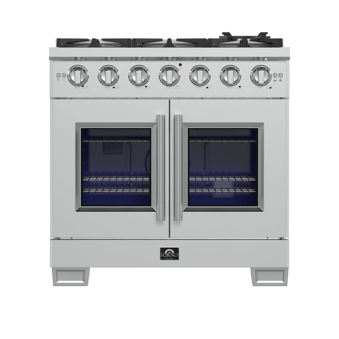 Forno Capriasca 36-Inch Freestanding French Door Gas Range, 6 Burners, Convection Oven, Energy Efficient