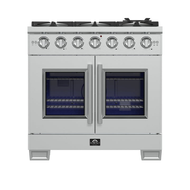 Forno Capriasca 36-Inch Freestanding French Door Gas Range, 6 Burners, Convection Oven, Energy Efficient