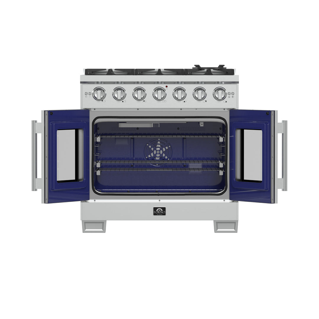 Forno Capriasca 36-Inch Freestanding French Door Gas Range, 6 Burners, Convection Oven, Energy Efficient