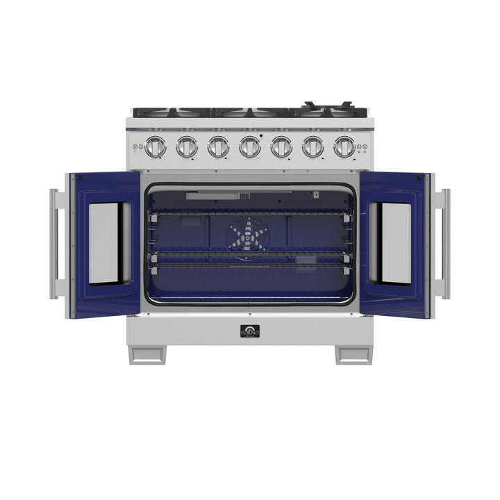 Forno Capriasca 36-Inch Freestanding French Door Gas Range, 6 Burners, Convection Oven, Energy Efficient