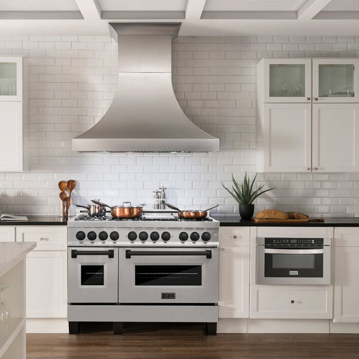 ZLINE Autograph 48 in. Gas Burner/Electric Oven in DuraSnow® Stainless Steel with Matte Black Accents, RASZ-SN-48-MB