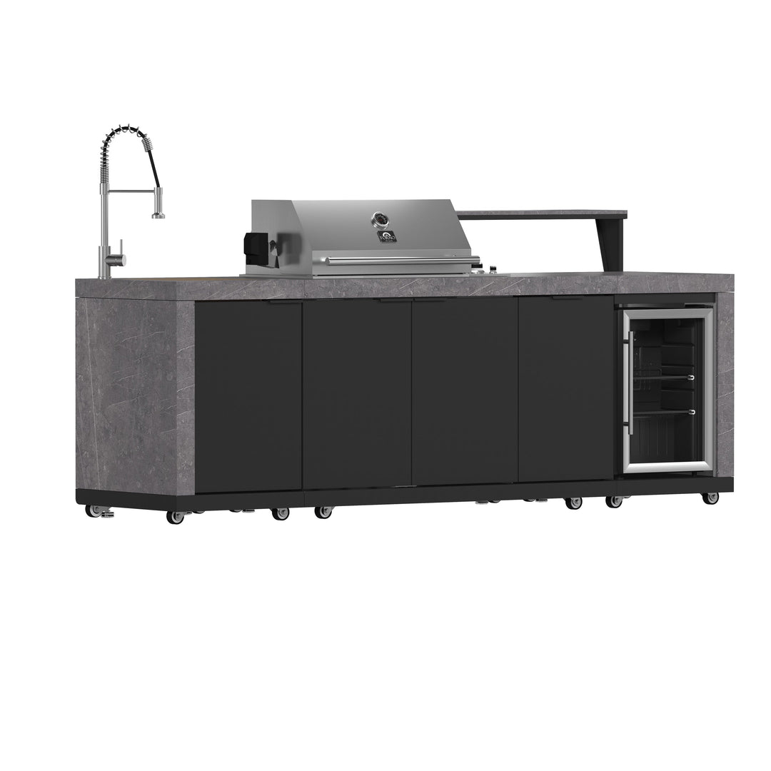 Forno Rimini Outdoor Kitchen 30" BBQ 62,600 BTU, 3 Burners with Sear &amp; Rotisserie, 2.4 cu.ft. Beverage Center, Stainless Steel Sink, Black Cabinets &amp; Gray Sintered Stone Countertop