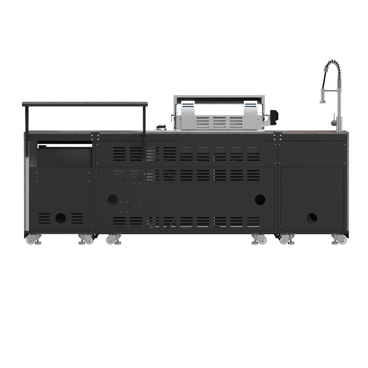 Forno Rimini Outdoor Kitchen 30" BBQ 62,600 BTU, 3 Burners with Sear &amp; Rotisserie, 2.4 cu.ft. Beverage Center, Stainless Steel Sink, Black Cabinets &amp; Gray Sintered Stone Countertop