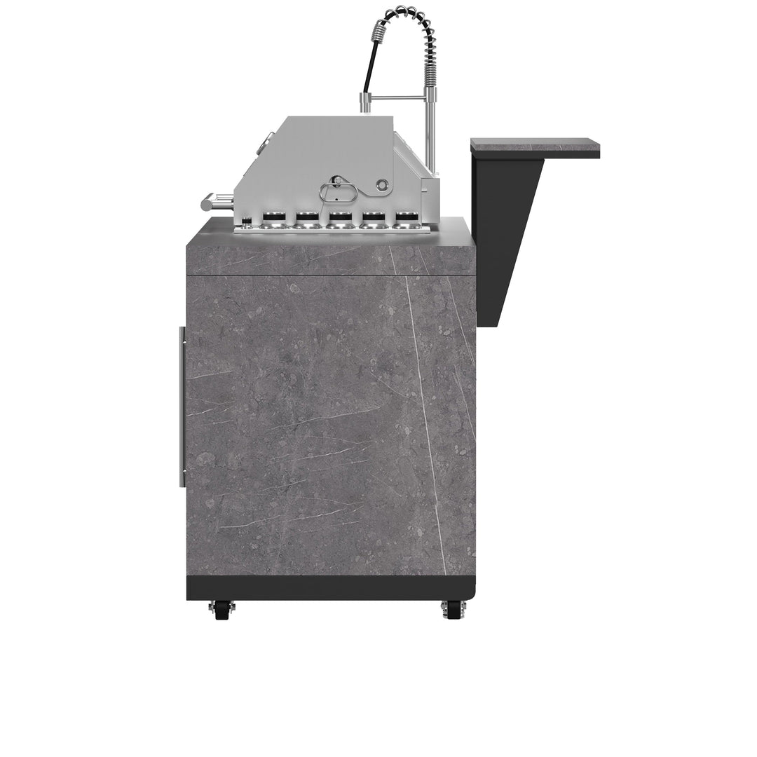 Forno Rimini Outdoor Kitchen 30" BBQ 62,600 BTU, 3 Burners with Sear &amp; Rotisserie, 2.4 cu.ft. Beverage Center, Stainless Steel Sink, Black Cabinets &amp; Gray Sintered Stone Countertop