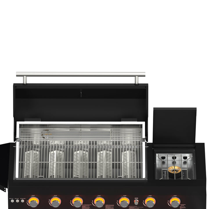 Forno All’Aperto 87,600 BTU Outdoor Kitchen, 4 Burners, Infrared Burners, Side Burner, Black Sintered Stone Countertops, Gas Pizza Oven, Sink Module, Bar &amp; Beverage Center