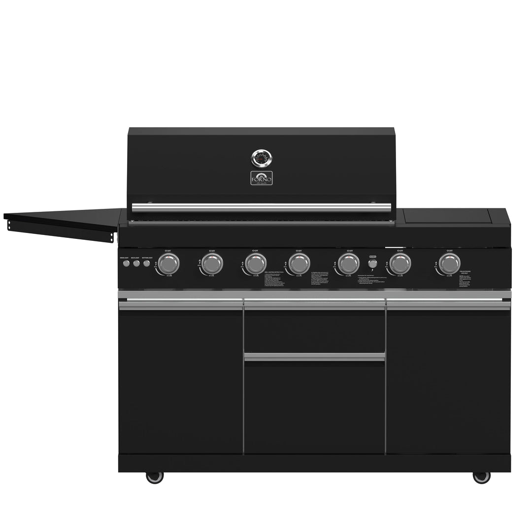 Forno All’Aperto 87,600 BTU Outdoor Kitchen, 4 Burners, Infrared Burners, Side Burner, Black Sintered Stone Countertops, Gas Pizza Oven, Sink Module, Bar &amp; Beverage Center