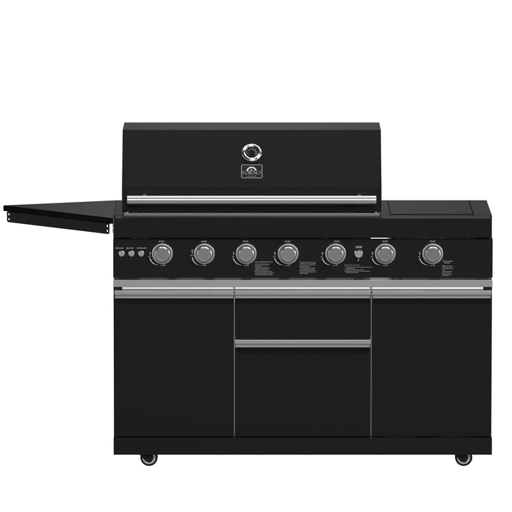 Forno All’Aperto 87,600 BTU Outdoor Kitchen, 4 Burners, Infrared Burners, Side Burner, Black Sintered Stone Countertops, Gas Pizza Oven, Sink Module, Bar &amp; Beverage Center