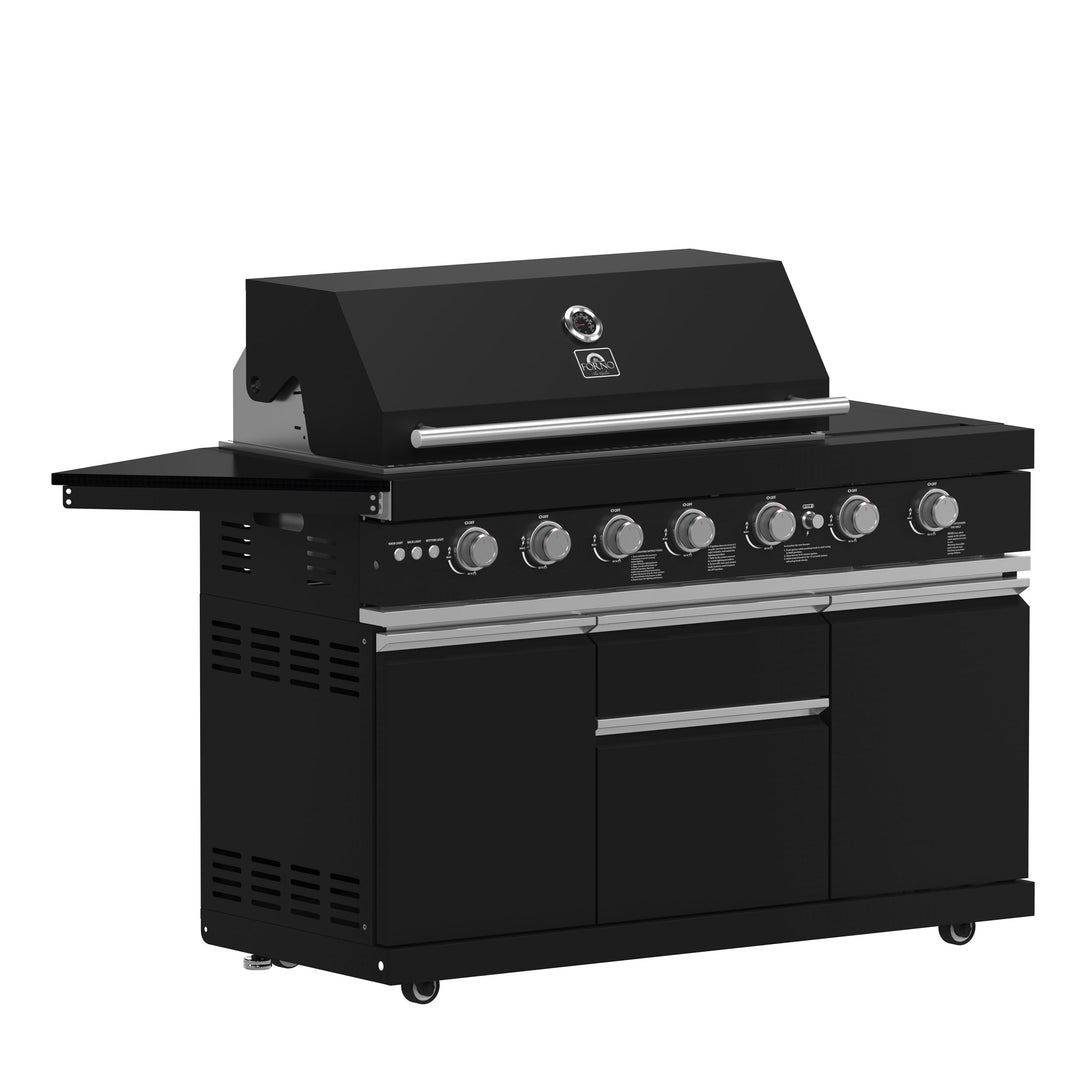 Forno All’Aperto 87,600 BTU Outdoor Kitchen, 4 Burners, Infrared Burners, Side Burner, Black Sintered Stone Countertops, Gas Pizza Oven, Sink Module, Bar &amp; Beverage Center