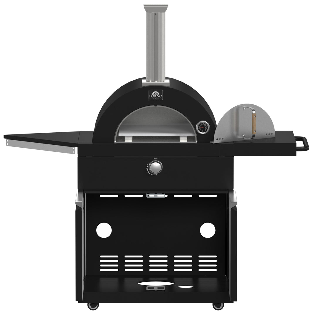 Forno All’Aperto 99,600 BTU Outdoor Kitchen, 5 Burners, Infrared Burners, Side Burner, Black Sintered Stone Countertops, Gas Pizza Oven, Sink Module, Bar &amp; Beverage Center