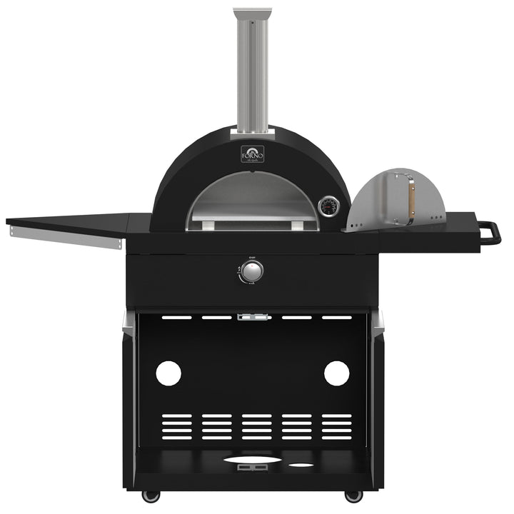 Forno All’Aperto 99,600 BTU Outdoor Kitchen, 5 Burners, Infrared Burners, Side Burner, Black Sintered Stone Countertops, Gas Pizza Oven, Sink Module, Bar &amp; Beverage Center