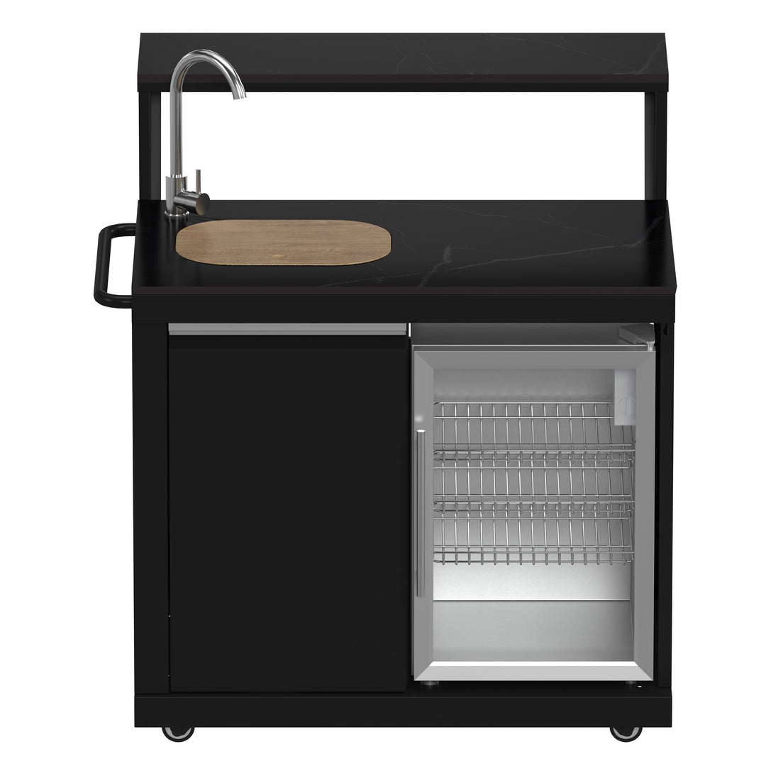 Forno All’Aperto 87,600 BTU Outdoor Kitchen, 4 Burners, Infrared Burners, Side Burner, Black Sintered Stone Countertops, Gas Pizza Oven, Sink Module, Bar &amp; Beverage Center