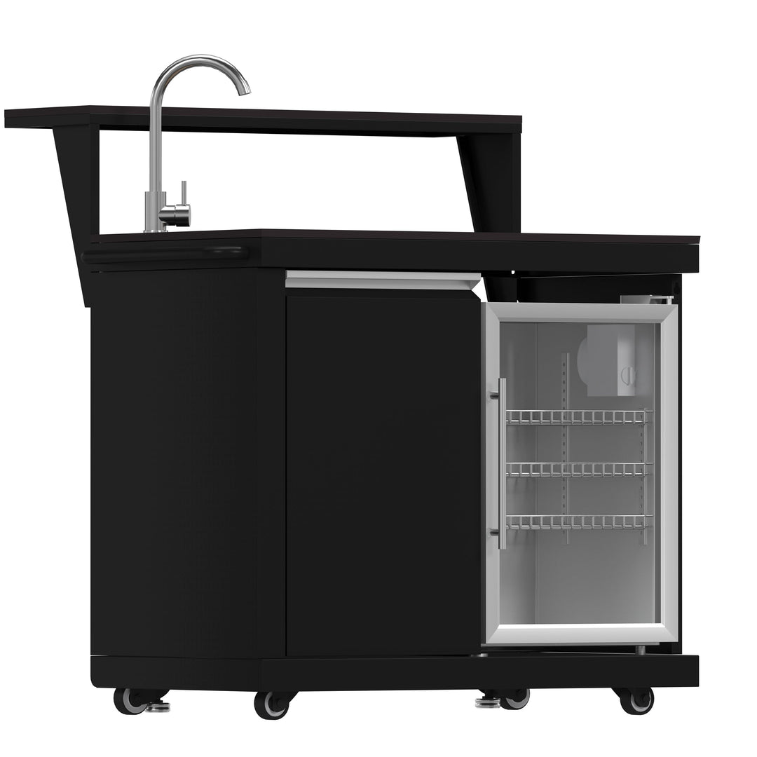 Forno All’Aperto 87,600 BTU Outdoor Kitchen, 4 Burners, Infrared Burners, Side Burner, Black Sintered Stone Countertops, Gas Pizza Oven, Sink Module, Bar &amp; Beverage Center