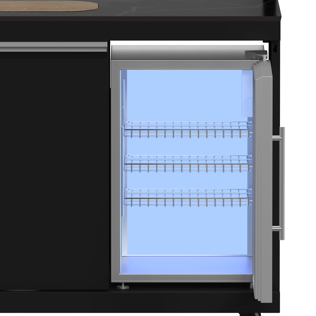 Forno All’Aperto 99,600 BTU Outdoor Kitchen, 5 Burners, Infrared Burners, Side Burner, Black Sintered Stone Countertops, Gas Pizza Oven, Sink Module, Bar &amp; Beverage Center