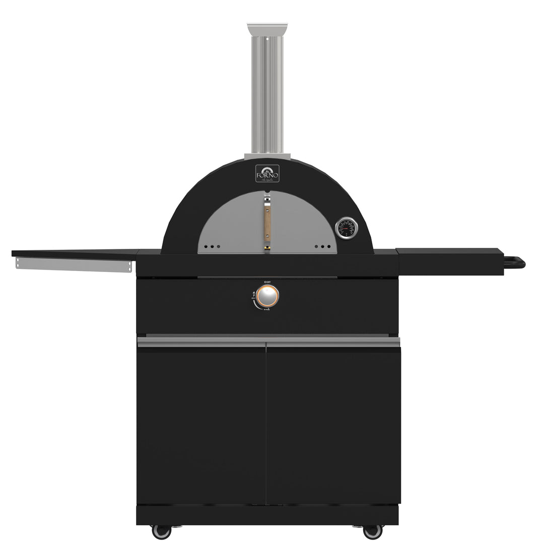 Forno All’Aperto 99,600 BTU Outdoor Kitchen, 5 Burners, Infrared Burners, Side Burner, Black Sintered Stone Countertops, Gas Pizza Oven, Sink Module, Bar &amp; Beverage Center