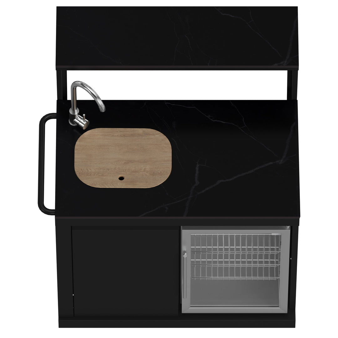 Forno All’Aperto 87,600 BTU Outdoor Kitchen, 4 Burners, Infrared Burners, Side Burner, Black Sintered Stone Countertops, Gas Pizza Oven, Sink Module, Bar &amp; Beverage Center