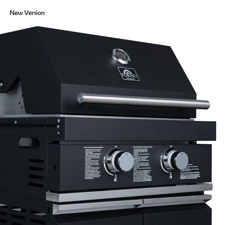 Forno All’Aperto 99,600 BTU Outdoor Kitchen, 5 Burners, Infrared Burners, Side Burner, Black Sintered Stone Countertops, Gas Pizza Oven, Sink Module, Bar &amp; Beverage Center