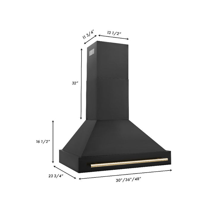 ZLINE Autograph Edition 36 in. Kitchen Package with Black Stainless Steel Dual Fuel Range, Range Hood, Dishwasher and Refrigerator with Polished Gold Accents (4AKPR-RABRHDWV36-G)