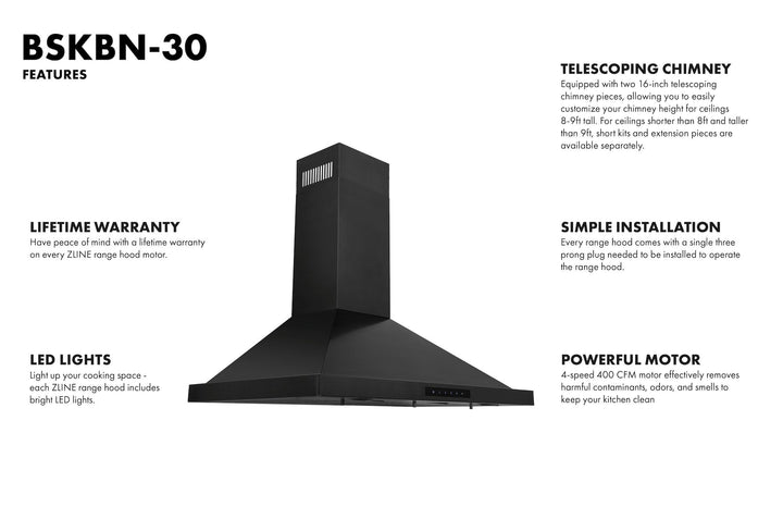 ZLINE 30 in. Gas Range in Black Stainless Steel & 30 in. Range Hood Appliance Package, 2KP-SGRBRH30