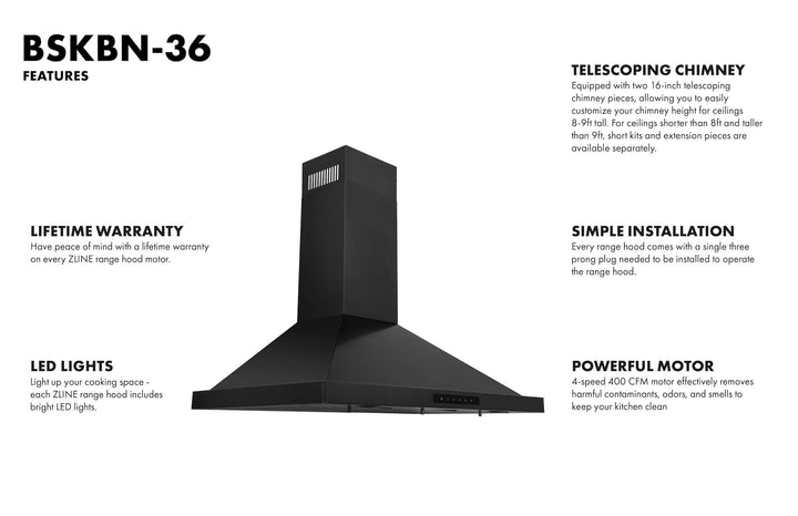 ZLINE 36 in. Convertible Vent Wall Mount Range Hood in Black Stainless Steel, BSKBN-36