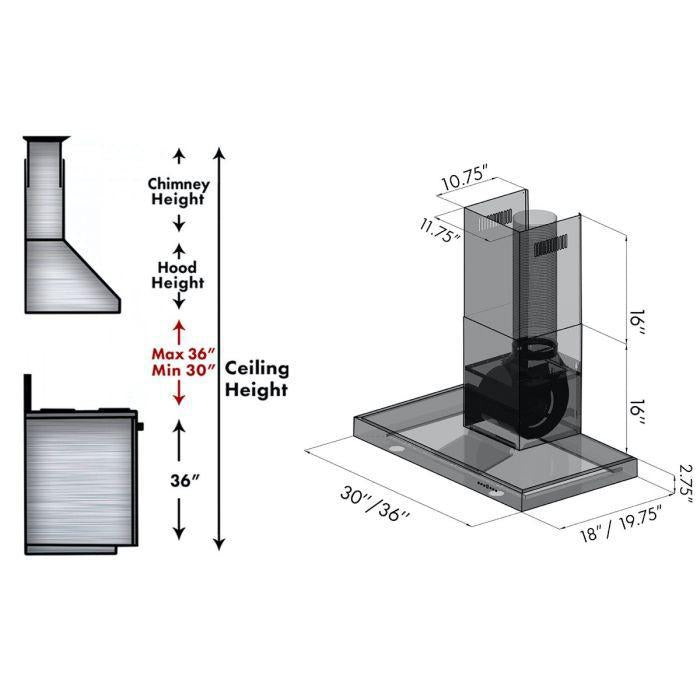 ZLINE 30 in. Convertible Vent Wall Mount Range Hood in Black Stainless Steel, BSKEN-30