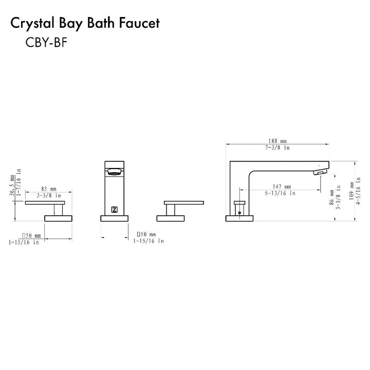 ZLINE Autograph Edition Crystal Bay Widespread Bath Faucet in Matte Black (CBY-BF-MB)