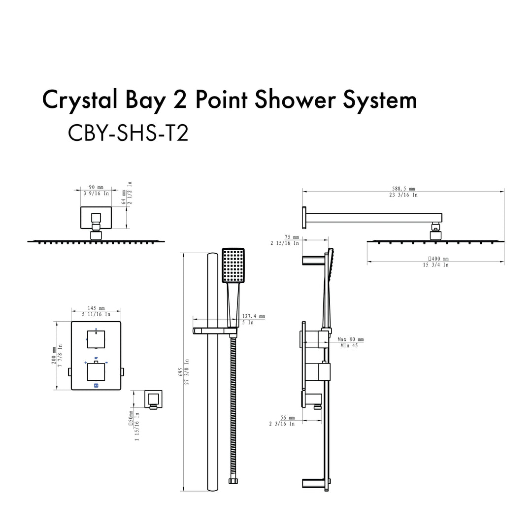 ZLINE Crystal Bay Thermostatic Shower System in Chrome, CBY-SHS-T2-CH