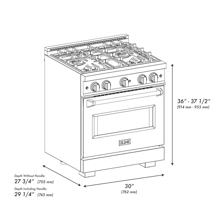 ZLINE 30" 4.2 cu. ft. Classic Dual Fuel Range with 4 Burners in Stainless Steel with Black Matte Door, CDR-BLM-30