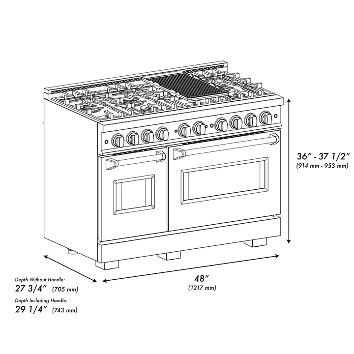 ZLINE Autograph 48" 6.7 cu. ft. Classic Double Oven Dual Fuel Range with 8 Burners in DuraSnow® Stainless Steel and Champagne Bronze Accents, CDRSZ-48-CB