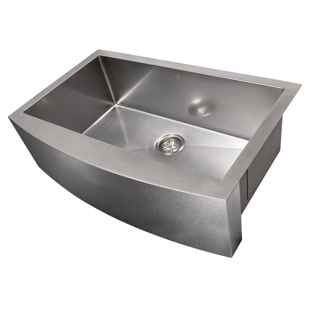 ZLINE 33 in. Vail Farmhouse Apron Mount Single Bowl Stainless Steel Kitchen Sink with Bottom Grid (SAS-33)