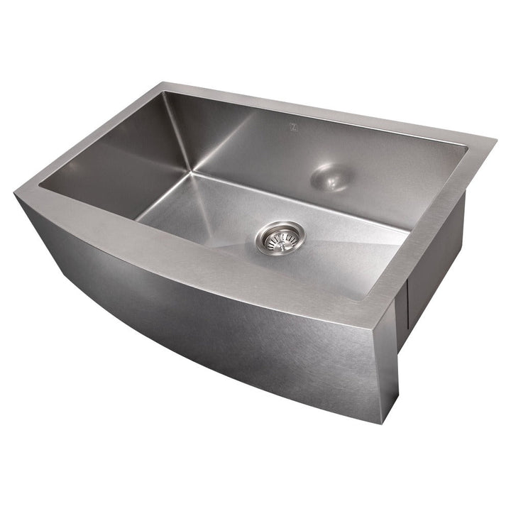 ZLINE 33 in. Vail Farmhouse Apron Mount Single Bowl Stainless Steel Kitchen Sink with Bottom Grid (SAS-33)