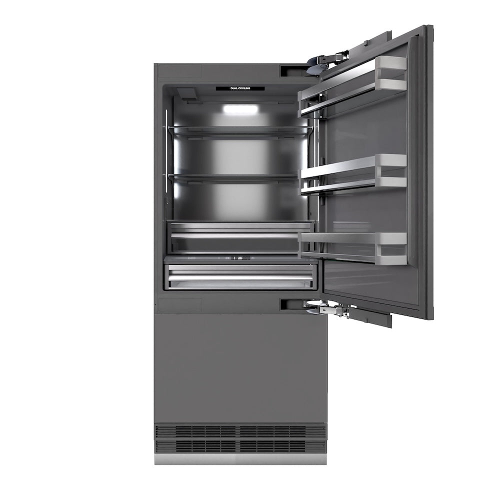 ZLINE 36 in. 19.8 cu. ft. Panel Ready Built-In Bottom Freezer Refrigerator with Water Dispenser and Ice Maker with Graphite Gray Interior, Open Box-Excellent Condition