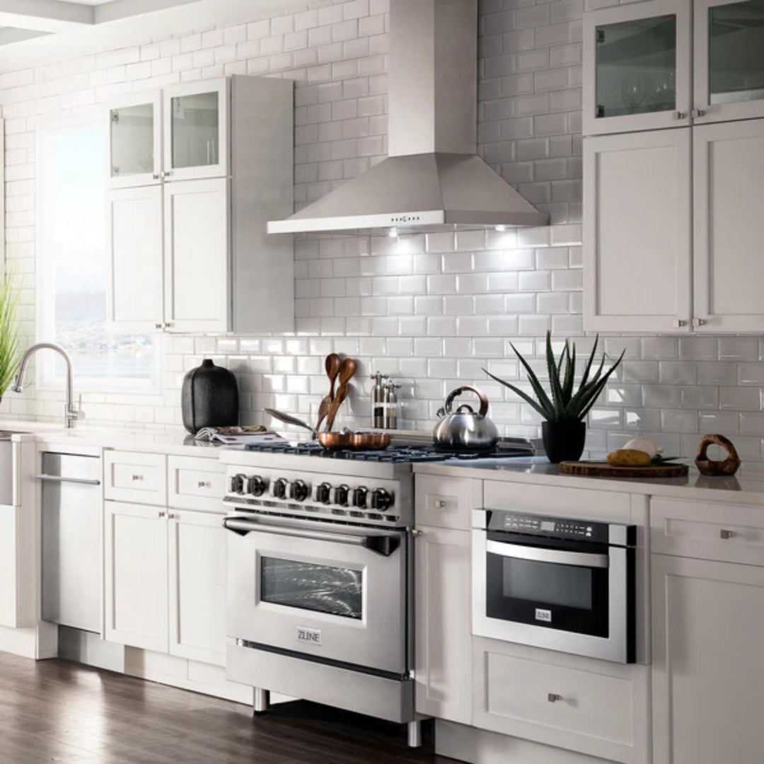 ZLINE 2-Piece Kitchen Package: Stainless Steel Dual Fuel Range and Convertible Vent Range Hood
