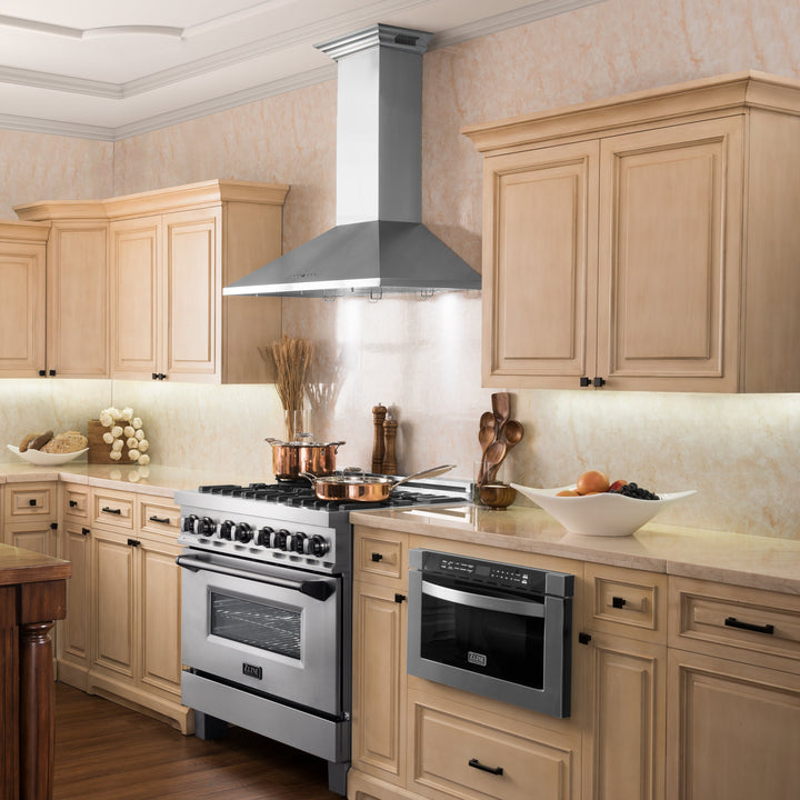48" ZLINE CrownSound™Ducted Vent Wall Mount Range Hood in Stainless Steel with Built-in Bluetooth Speakers (KL2CRN-BT-48)