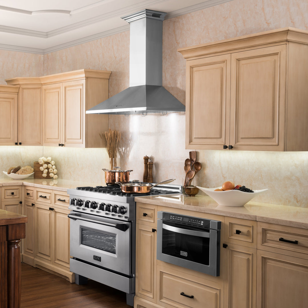 36" ZLINE CrownSound™Ducted Vent Wall Mount Range Hood in Stainless Steel with Built-in Bluetooth Speakers (KL2CRN-BT-36)