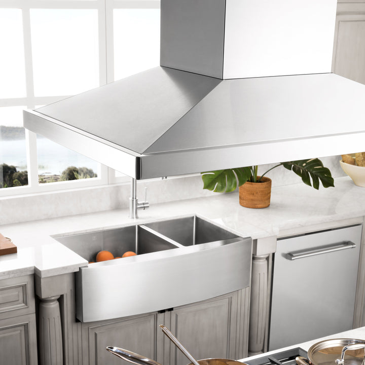 36" ZLINE CrownSound™Ducted Vent Island Mount Range Hood in Stainless Steel with Built-in Bluetooth Speakers (GL2iCRN-BT-36)